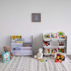 Libreria Grigia a 4 Ripiani per Bambini con Tasche in Tessuto – 1 Utente