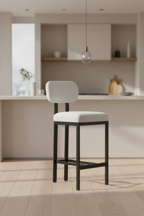 HomeRoots Set of Two 26 White and Black Fabric and Metal Counter Height Bar Chairs