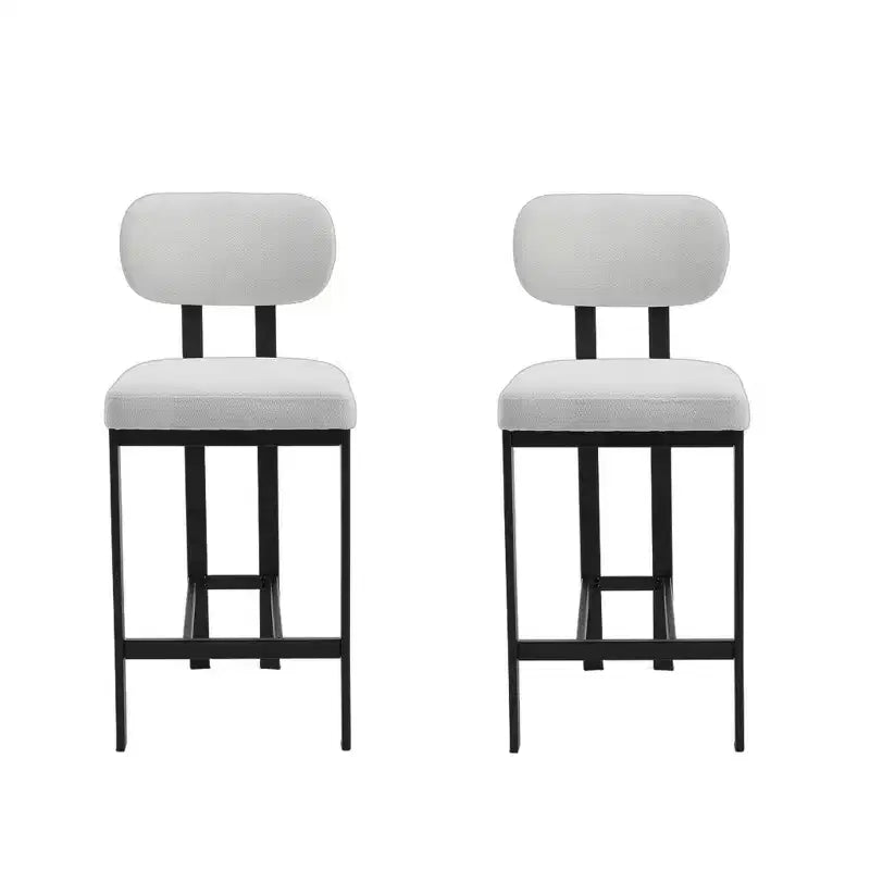 Set of Two 26 White and Black Fabric and Metal Counter Height Bar Chairs