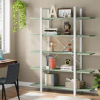 Lantine 5-Tier Bookshelf, Vintage Industrial Style Bookcase 72H x 12W x 47L Inches (Green)
