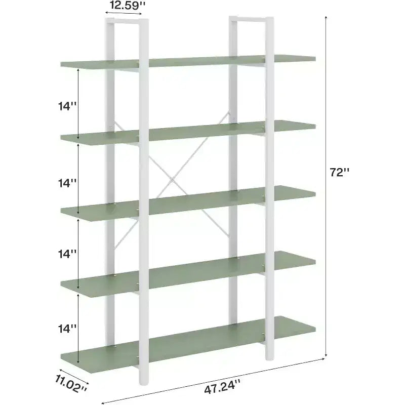 Libreria a 5 Ripiani, Scaffale in Stile Industriale Vintage 183A x 30L x 119P cm (Verde)