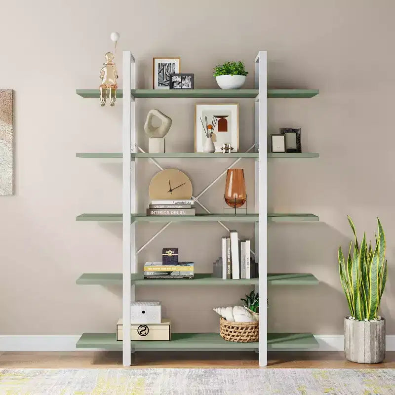 Libreria a 5 Ripiani, Scaffale in Stile Industriale Vintage 183A x 30L x 119P cm (Verde)