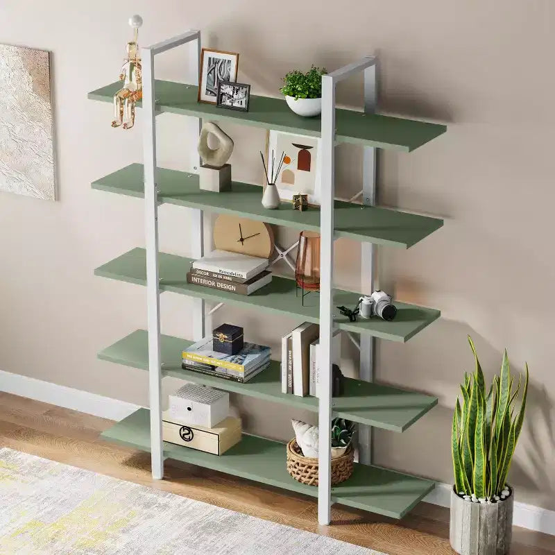 Libreria a 5 Ripiani, Scaffale in Stile Industriale Vintage 183A x 30L x 119P cm (Verde)