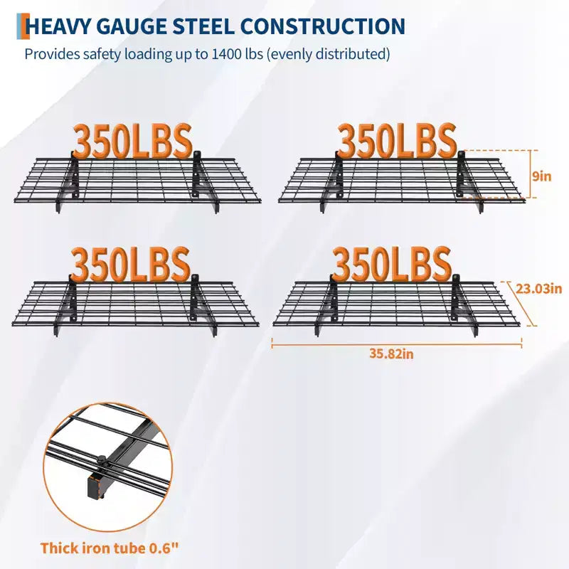 Scaffali da Garage Galleggianti 2x3ft, Confezione da 4, Scaffalature da Garage a Parete, Capacità Aggiornata 635kg, Scaffali Metallici per Garage
