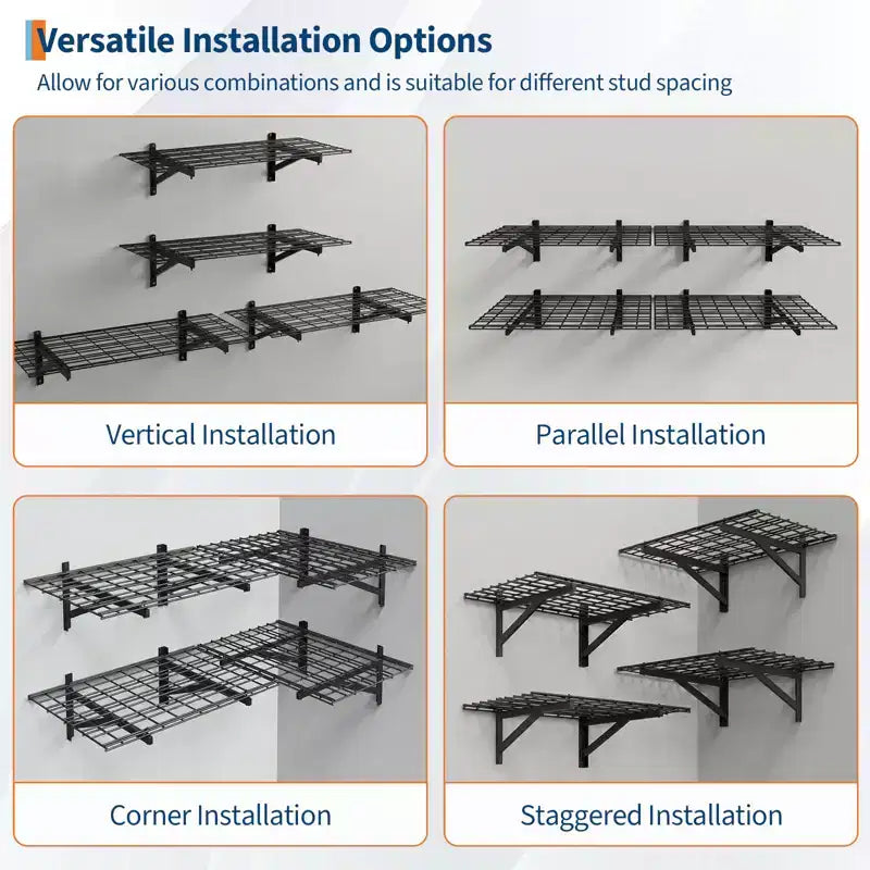 Scaffali da Garage Galleggianti 2x3ft, Confezione da 4, Scaffalature da Garage a Parete, Capacità Aggiornata 635kg, Scaffali Metallici per Garage