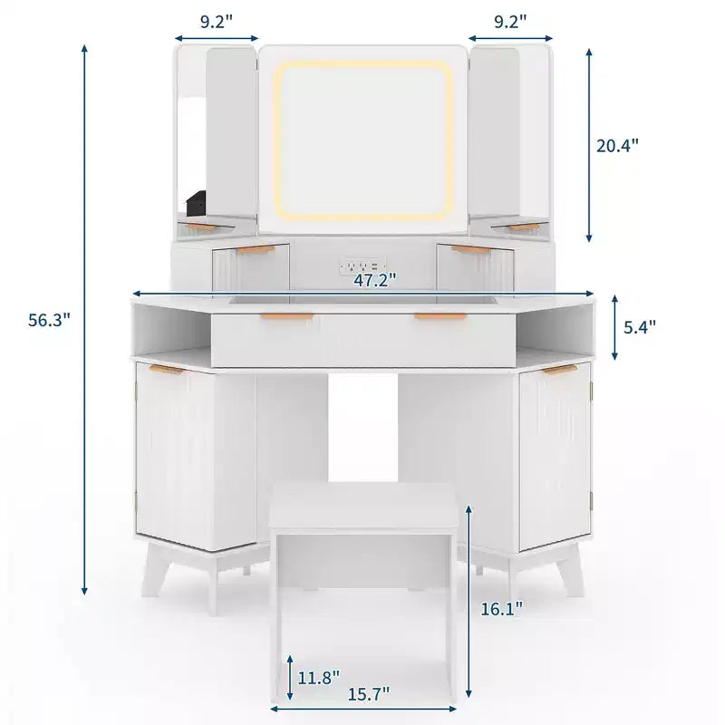 Toeletta angolare, Toeletta moderna, Toeletta con scanalature, Piano in vetro trasparente, per soggiorno