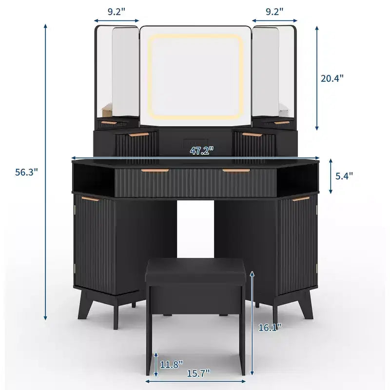 Toeletta angolare, Toeletta moderna, Toeletta con scanalature, Piano in vetro trasparente, per soggiorno