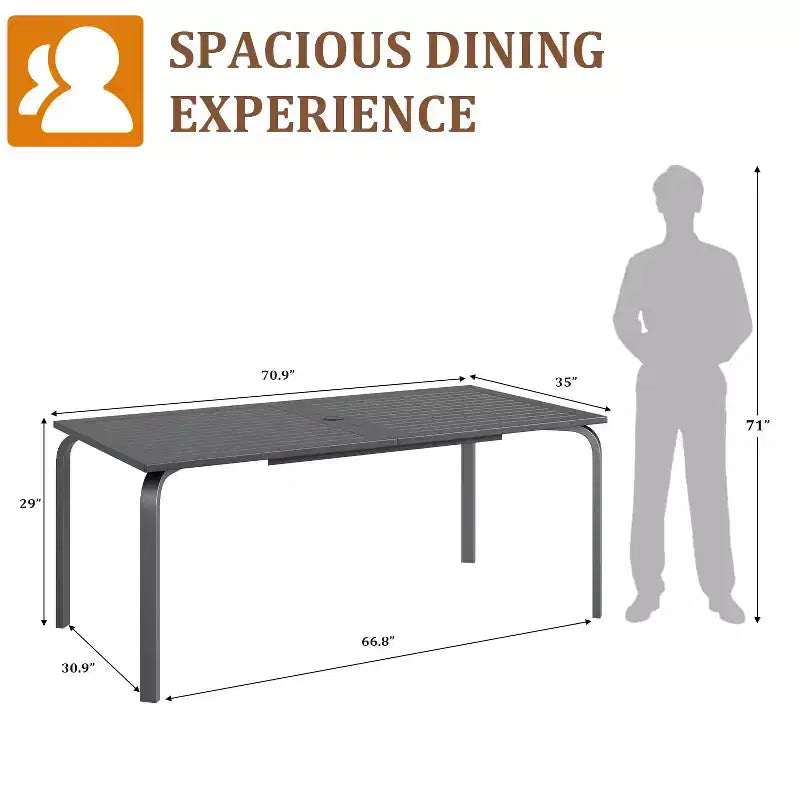Gray Rectangular Outdoor Dining Table, 4-Leg, Seats 6