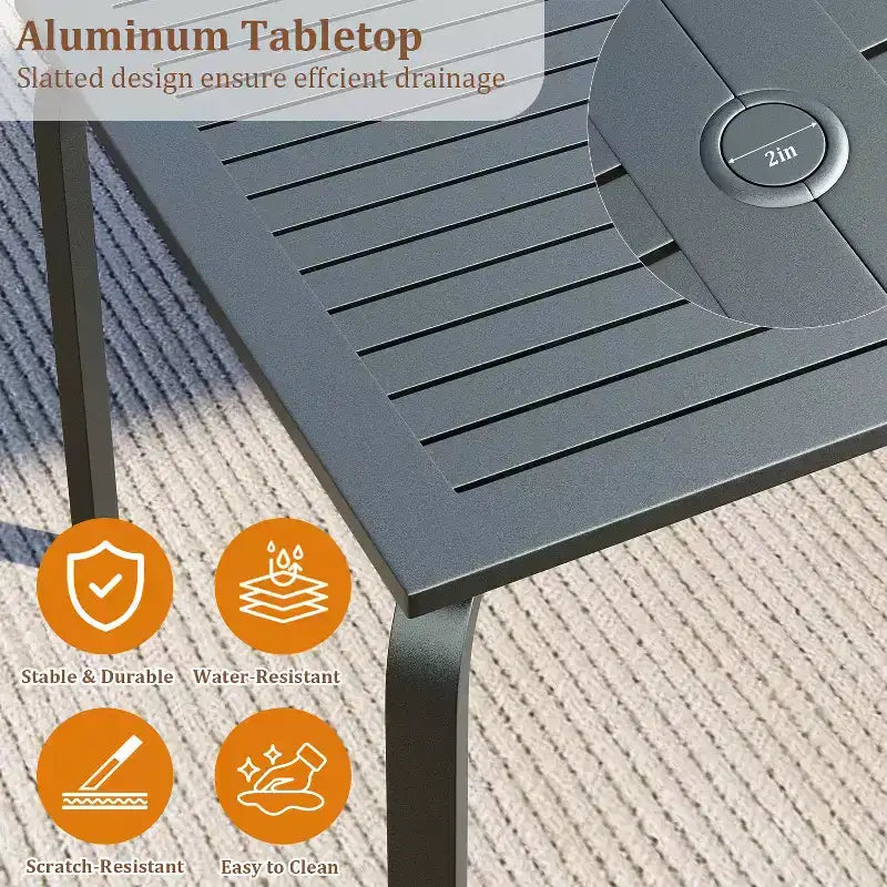 Tavolo da pranzo da esterno rettangolare grigio, 4 gambe, 6 posti