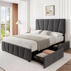 Telaio letto imbottito con testiera regolabile e cassetti contenitore - Doghe in legno, nessun box spring necessario, mobili moderni per la camera da letto