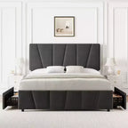 Telaio letto imbottito con testiera regolabile e cassetti contenitore - Doghe in legno, nessun box spring necessario, mobili moderni per la camera da letto
