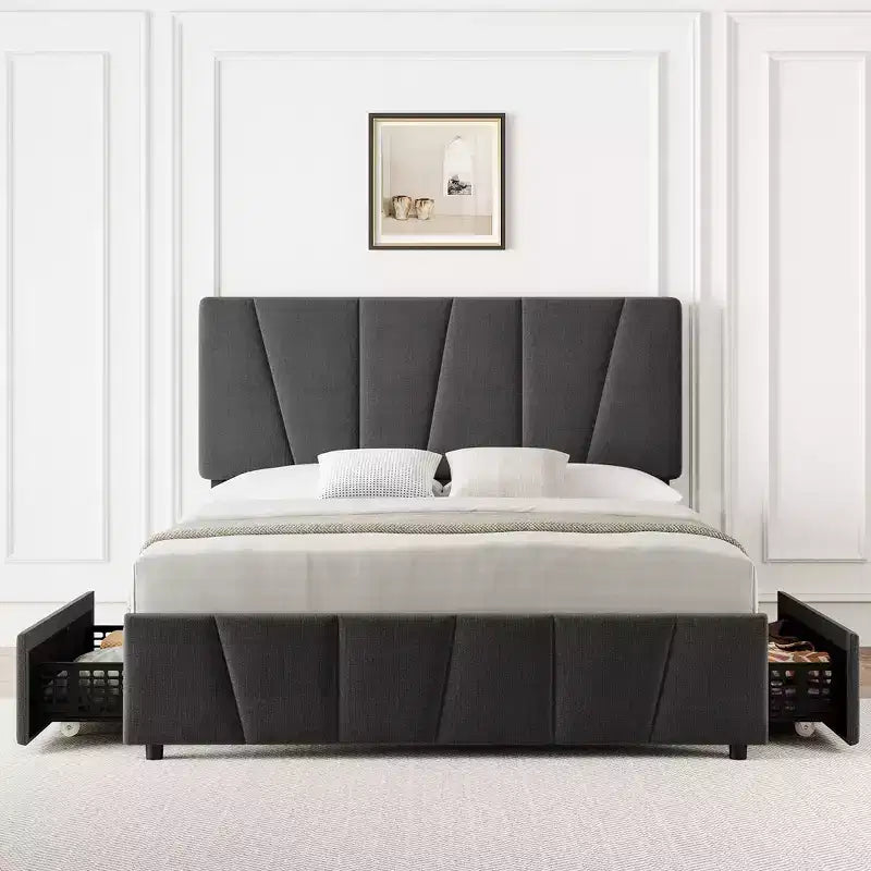 Telaio letto imbottito con testiera regolabile e cassetti contenitore - Doghe in legno, nessun box spring necessario, mobili moderni per la camera da letto