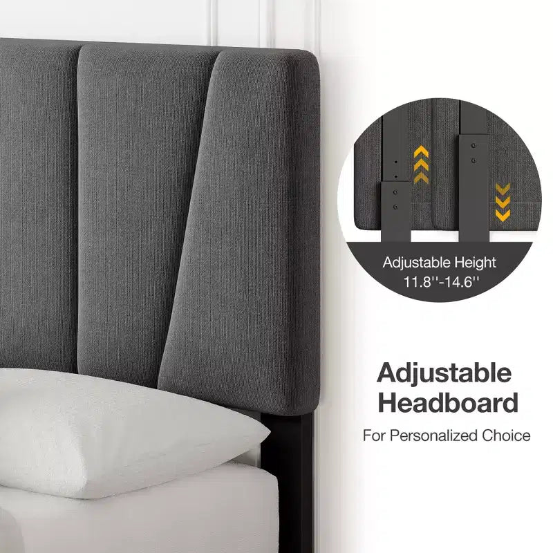 Telaio letto imbottito con testiera regolabile e cassetti contenitore - Doghe in legno, nessun box spring necessario, mobili moderni per la camera da letto