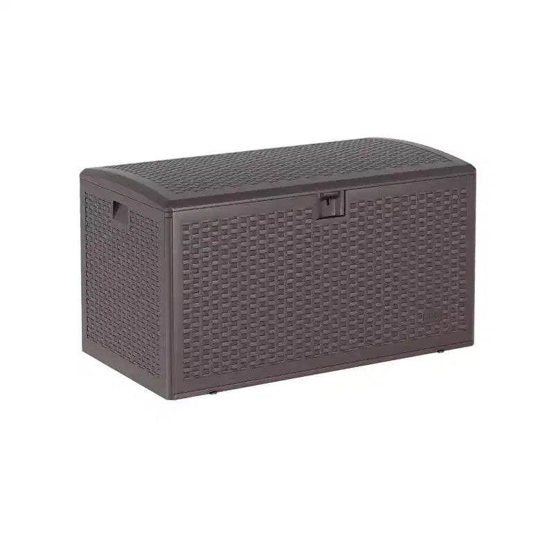 Baule da esterno in resina intrecciata, colore nero/marrone/bianco, 375 litri, capacità 1 persona