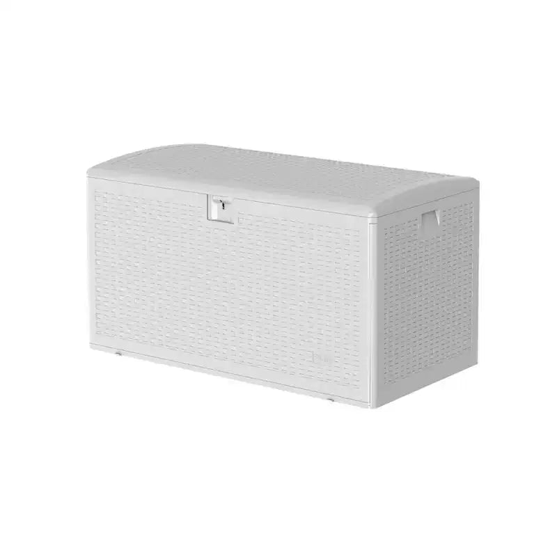 Baule da esterno in resina intrecciata, colore nero/marrone/bianco, 375 litri, capacità 1 persona