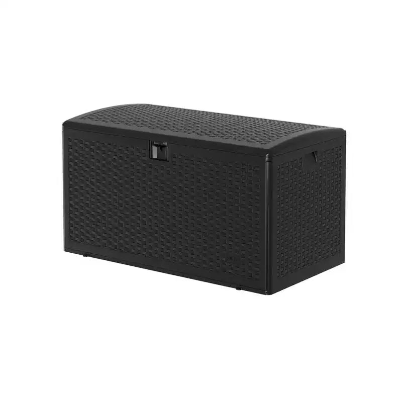 Baule da esterno in resina intrecciata, colore nero/marrone/bianco, 375 litri, capacità 1 persona
