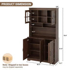 Dispensa da cucina con ante in vetro, 4 ante, in legno nero/marrone/bianco e marrone