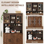 Dispensa da cucina con ante in vetro, 4 ante, in legno nero/marrone/bianco e marrone