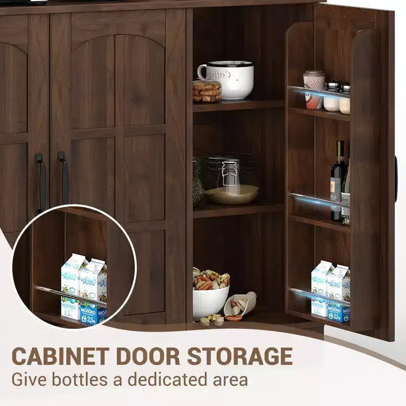 Dispensa da cucina con ante in vetro, 4 ante, in legno nero/marrone/bianco e marrone