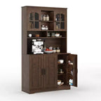 Dispensa da cucina con ante in vetro, 4 ante, in legno nero/marrone/bianco e marrone