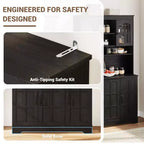 Dispensa da cucina con ante in vetro, 4 ante, in legno nero/marrone/bianco e marrone