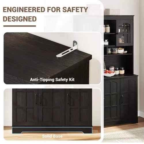 Dispensa da cucina con ante in vetro, 4 ante, in legno nero/marrone/bianco e marrone