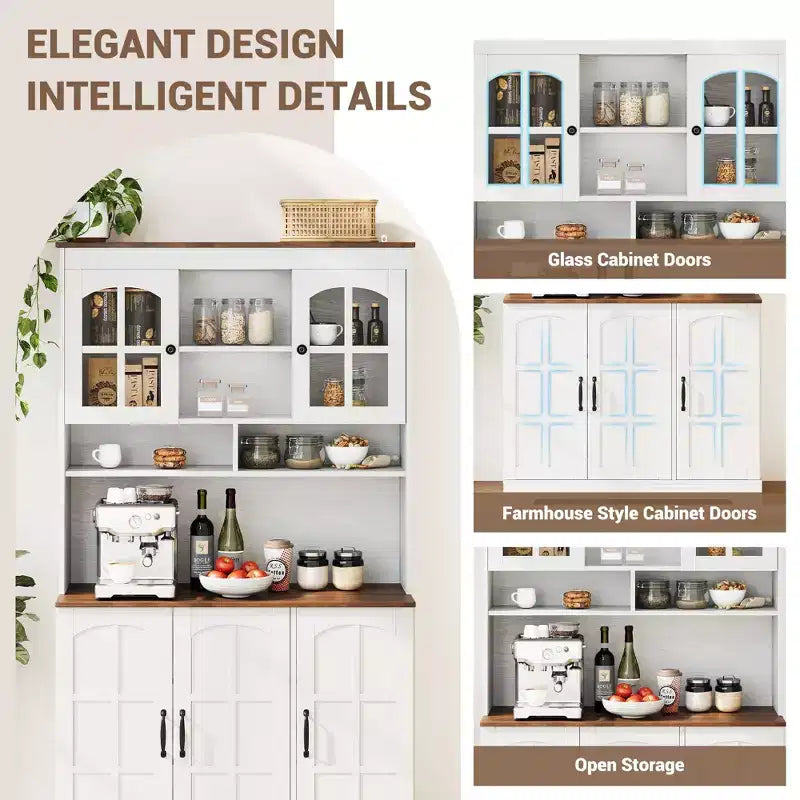 Dispensa da cucina con ante in vetro, 4 ante, in legno nero/marrone/bianco e marrone