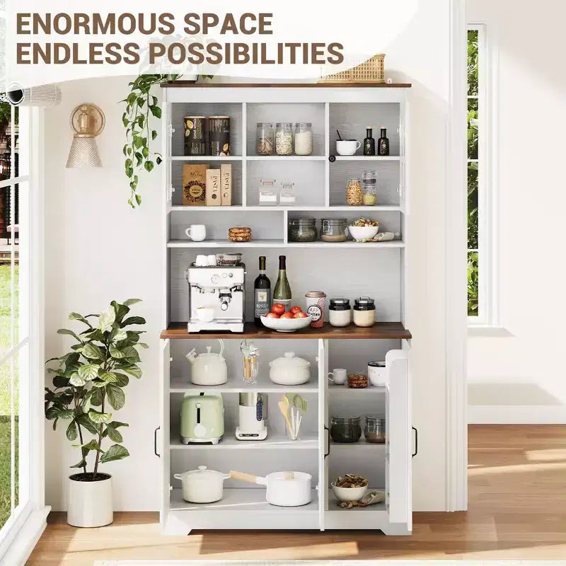 Dispensa da cucina con ante in vetro, 4 ante, in legno nero/marrone/bianco e marrone