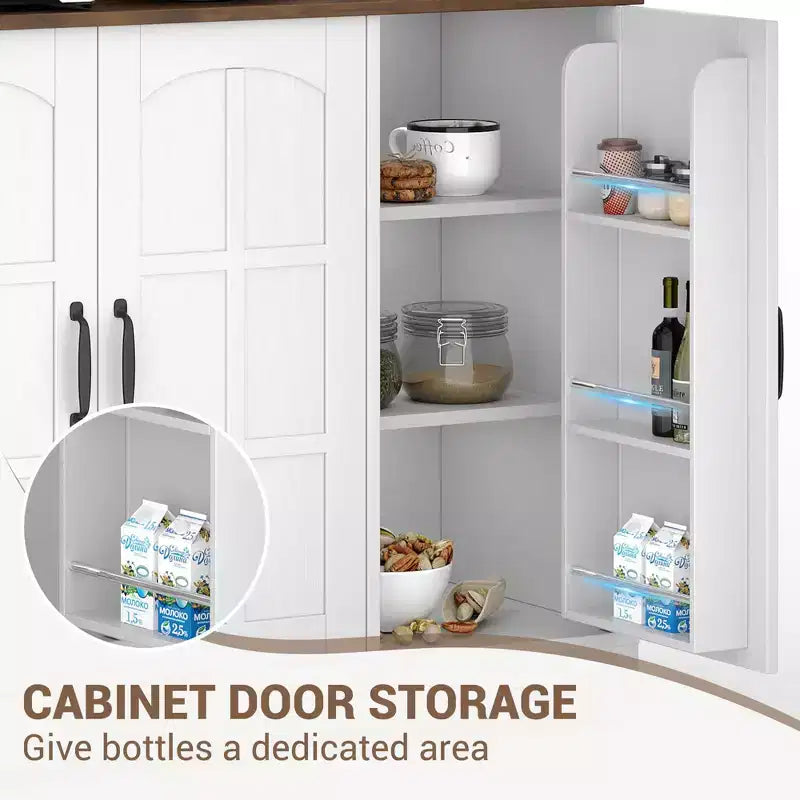 Dispensa da cucina con ante in vetro, 4 ante, in legno nero/marrone/bianco e marrone