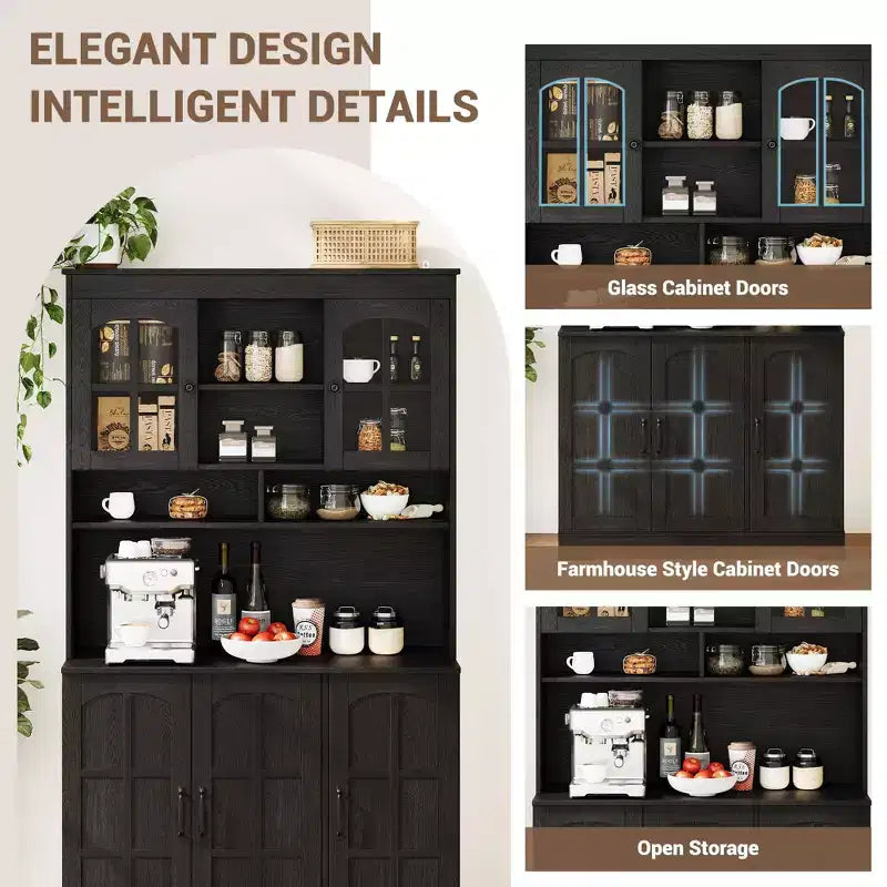 Black / Brown / White & Brown Wood Kitchen Pantry Cabinet with Glass Doors, 4-Door
