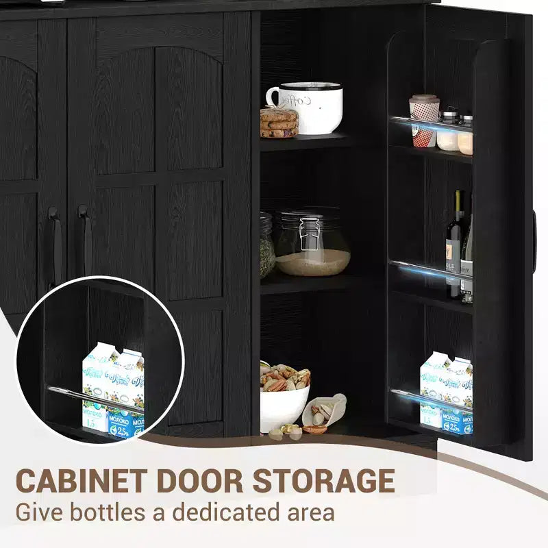 Dispensa da cucina con ante in vetro, 4 ante, in legno nero/marrone/bianco e marrone