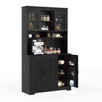 Dispensa da cucina con ante in vetro, 4 ante, in legno nero/marrone/bianco e marrone
