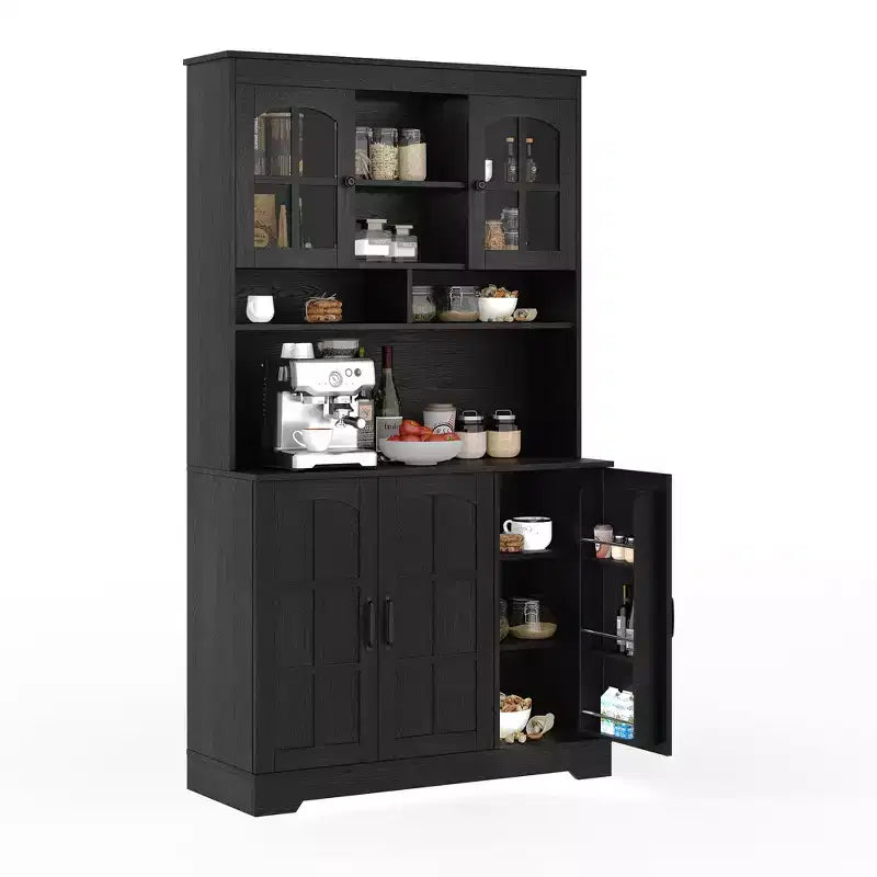 Dispensa da cucina con ante in vetro, 4 ante, in legno nero/marrone/bianco e marrone