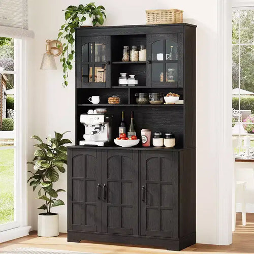 Pantry Cabinet, Kitchen Cabinet with Glass Doors, Dining Room