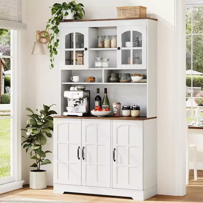 Black / Brown / White & Brown Wood Kitchen Pantry Cabinet with Glass Doors, 4-Door