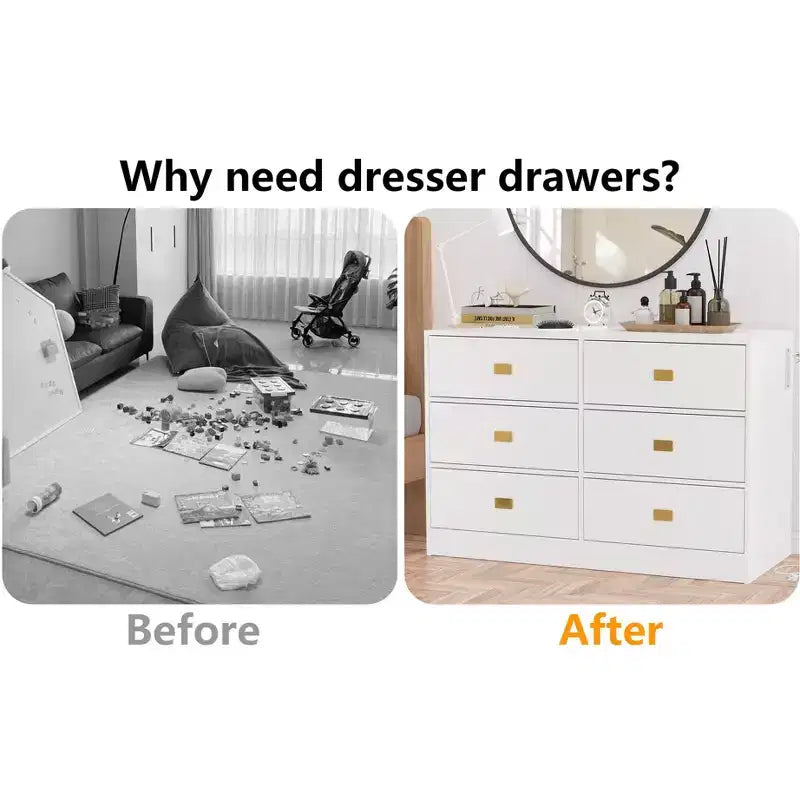 Cassettiera/fasciatoio bianco a sei cassetti per cameretta - piano rimovibile con fasciatoio, include spazio per vestiti e accessori.