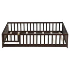 Bellemave Letto a Terra Montessori Completo con Recinzione e Porta, Struttura Bassa in Legno per Bambini con Sponde di Protezione, Legno Massello di Gomma, Facile da Montare