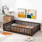 Bellemave Letto a Terra Montessori Completo con Recinzione e Porta, Struttura Bassa in Legno per Bambini con Sponde di Protezione, Legno Massello di Gomma, Facile da Montare
