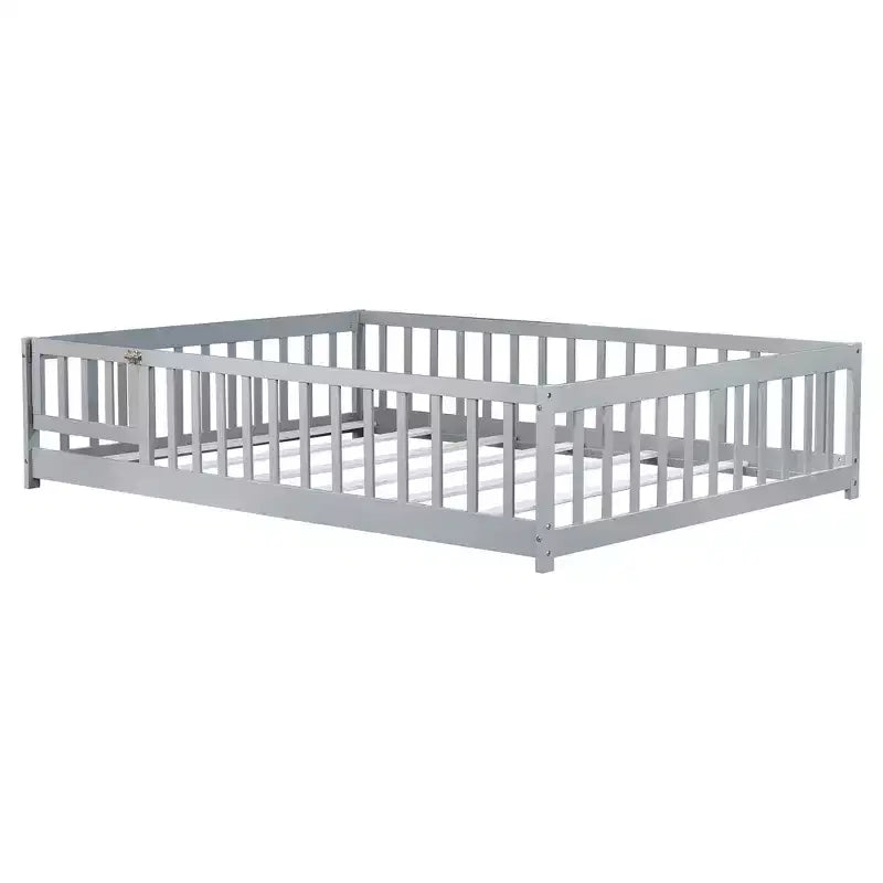 Bellemave Letto a Terra Montessori Completo con Recinzione e Porta, Struttura Bassa in Legno per Bambini con Sponde di Protezione, Legno Massello di Gomma, Facile da Montare