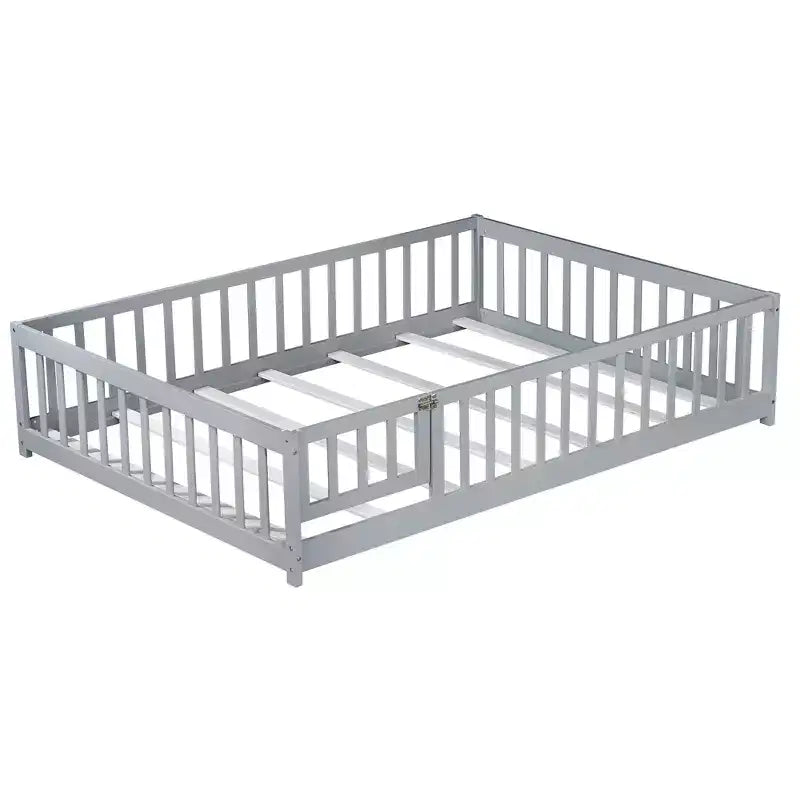 Bellemave Letto a Terra Montessori Completo con Recinzione e Porta, Struttura Bassa in Legno per Bambini con Sponde di Protezione, Legno Massello di Gomma, Facile da Montare