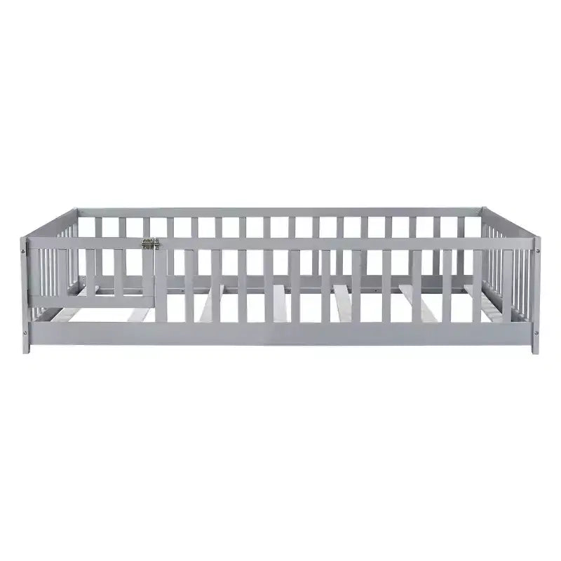 Bellemave Letto a Terra Montessori Completo con Recinzione e Porta, Struttura Bassa in Legno per Bambini con Sponde di Protezione, Legno Massello di Gomma, Facile da Montare