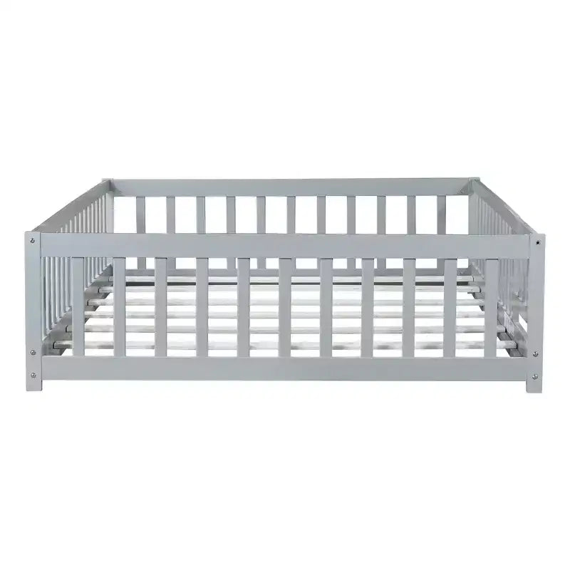 Bellemave Letto a Terra Montessori Completo con Recinzione e Porta, Struttura Bassa in Legno per Bambini con Sponde di Protezione, Legno Massello di Gomma, Facile da Montare