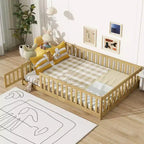 Bellemave Letto a Terra Montessori Completo con Recinzione e Porta, Struttura Bassa in Legno per Bambini con Sponde di Protezione, Legno Massello di Gomma, Facile da Montare