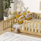 Bellemave Letto a Terra Montessori Completo con Recinzione e Porta, Struttura Bassa in Legno per Bambini con Sponde di Protezione, Legno Massello di Gomma, Facile da Montare