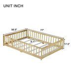 Bellemave Letto a Terra Montessori Completo con Recinzione e Porta, Struttura Bassa in Legno per Bambini con Sponde di Protezione, Legno Massello di Gomma, Facile da Montare