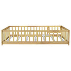 Bellemave Letto a Terra Montessori Completo con Recinzione e Porta, Struttura Bassa in Legno per Bambini con Sponde di Protezione, Legno Massello di Gomma, Facile da Montare
