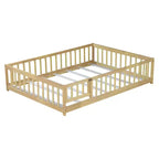 Bellemave Letto a Terra Montessori Completo con Recinzione e Porta, Struttura Bassa in Legno per Bambini con Sponde di Protezione, Legno Massello di Gomma, Facile da Montare
