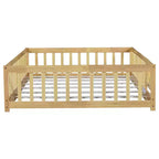 Bellemave Letto a Terra Montessori Completo con Recinzione e Porta, Struttura Bassa in Legno per Bambini con Sponde di Protezione, Legno Massello di Gomma, Facile da Montare