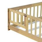 Bellemave Letto a Terra Montessori Completo con Recinzione e Porta, Struttura Bassa in Legno per Bambini con Sponde di Protezione, Legno Massello di Gomma, Facile da Montare