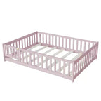 Bellemave Letto a Terra Montessori Completo con Recinzione e Porta, Struttura Bassa in Legno per Bambini con Sponde di Protezione, Legno Massello di Gomma, Facile da Montare
